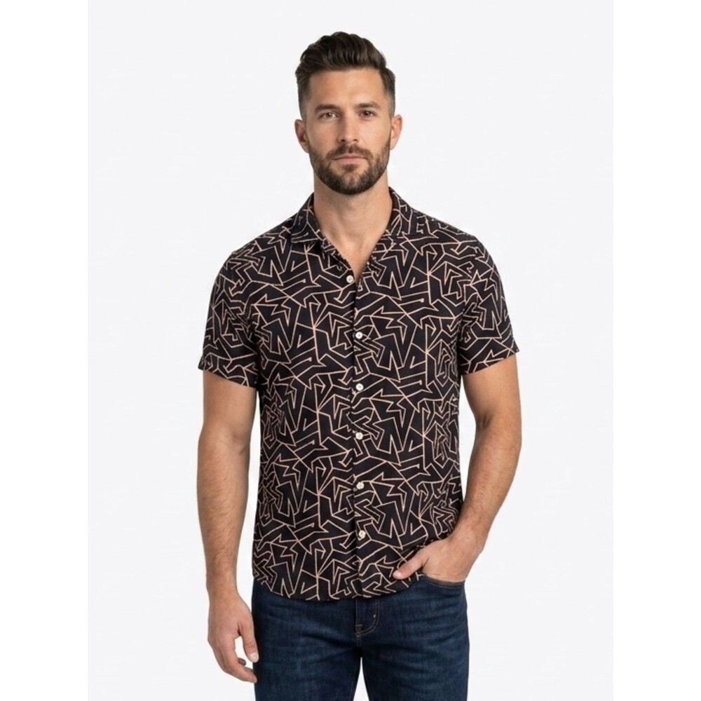 Original Use Geometric Abstract Print Short Sleeve Button Down Shirt Size Medium